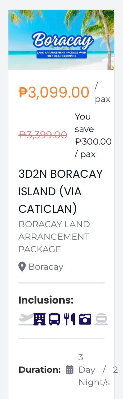 3D2N Boracay Island (via Caticlan)