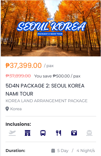 5D4N Package 2: Seoul Korea Nami Tour