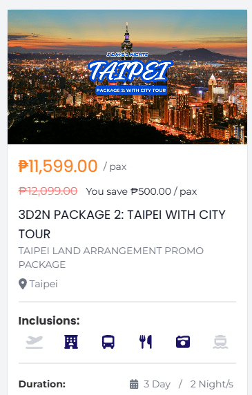3D2N Package 2: Taipei with City Tour