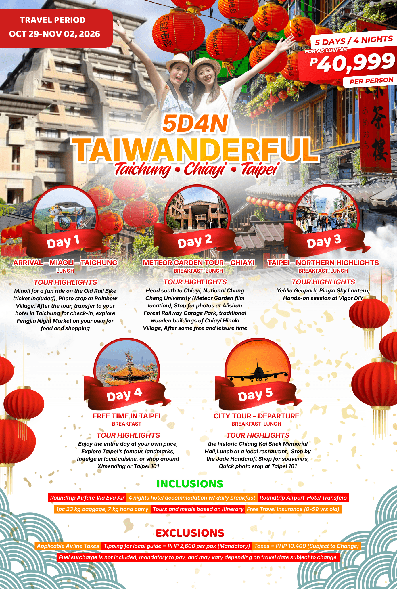 5D4N Taiwanderful: Taichung – Chiayi – Taipei