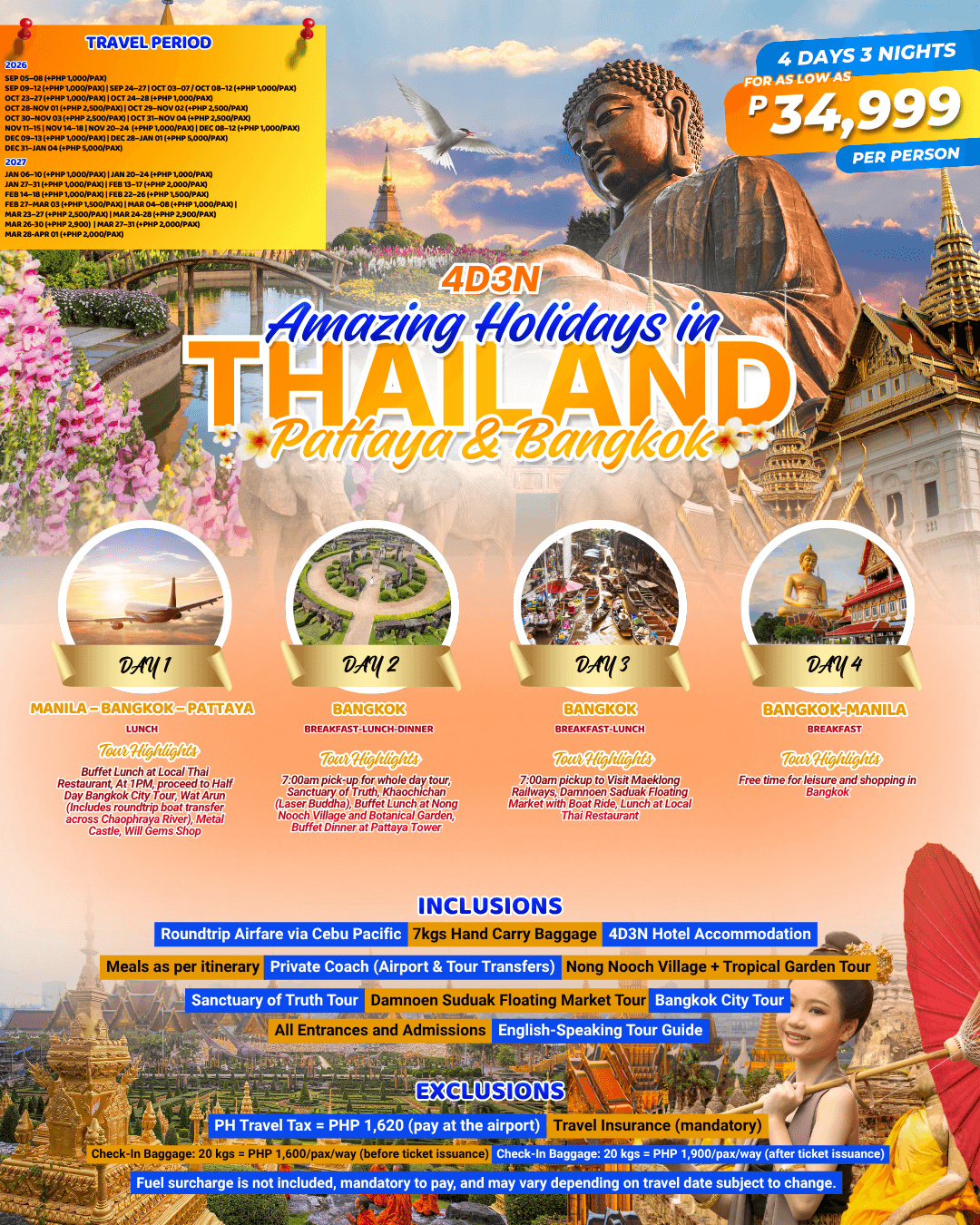 4D3N Amazing Holidays in Thailand: Pattaya & Bangkok